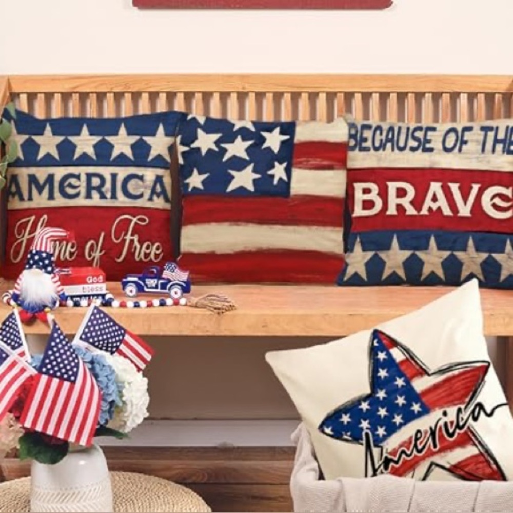 American Flag Star Patriotic Throw Pillow Cover for 4th of July Independence Day - Picture 10 of 16